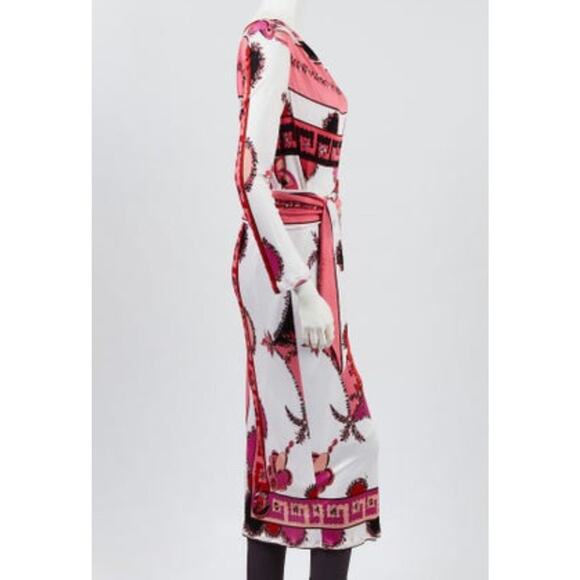 Emilio Pucci Pink/White Rayon Printed Long Sleeve Dress 12 US sz - Picture 2 of 3